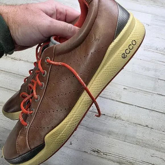 ECCO Mens 9.5 43 Yak Leather Comfort Sneaker Golf Shoes Softspikes - Picture 2 of 7